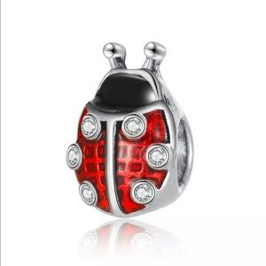 NEW•Silver w/Red & Black enamel LadyBug DIY charm